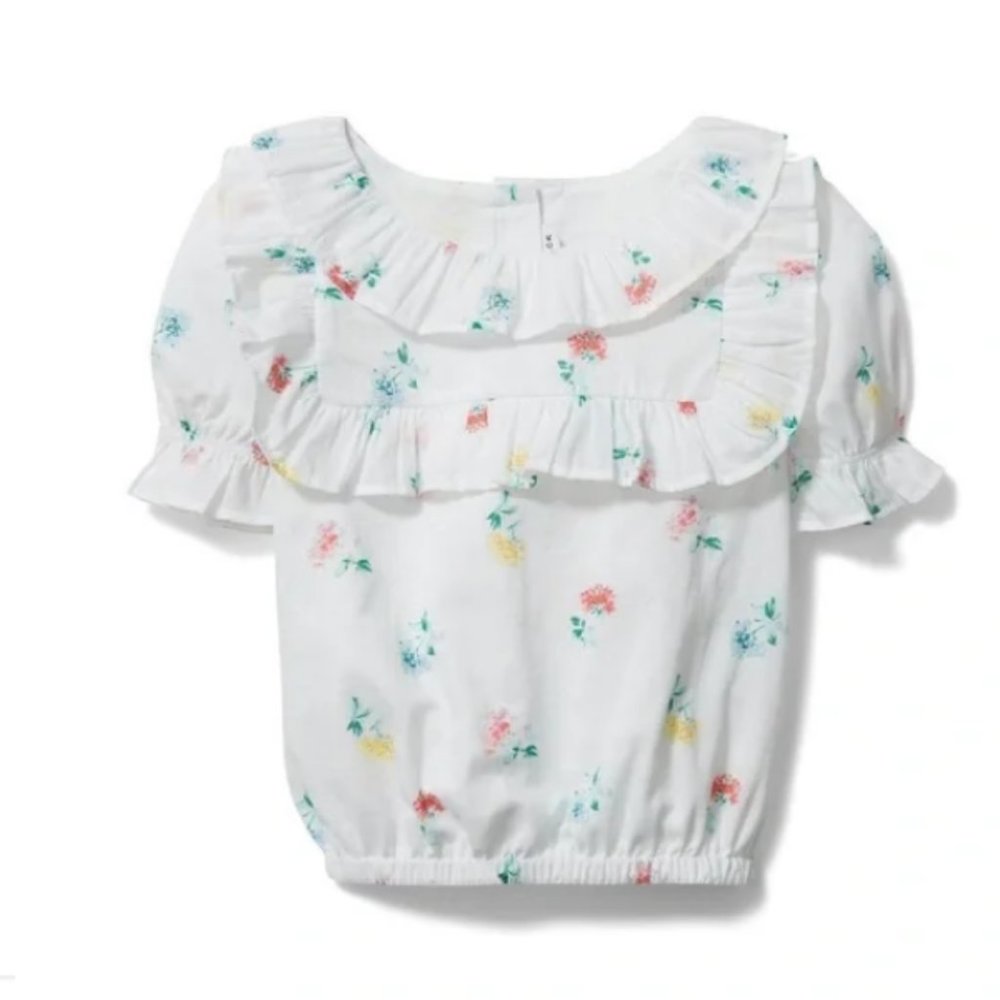 Jack & Janie Girl's Ditsy‎ Floral Puff Sleeve Spring Poplin White Top 6